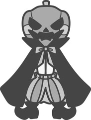 かわいくてシンプルな怒っているカボチャ頭の道化師のモノクロイラスト