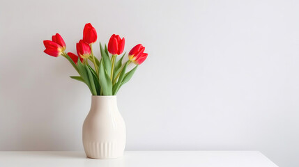 Red Tulips in a Modern Vase