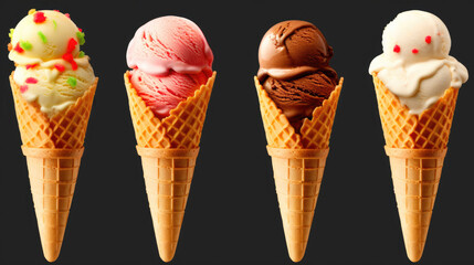 Artistic Ice Cream Cone Mockup with Various Flavors