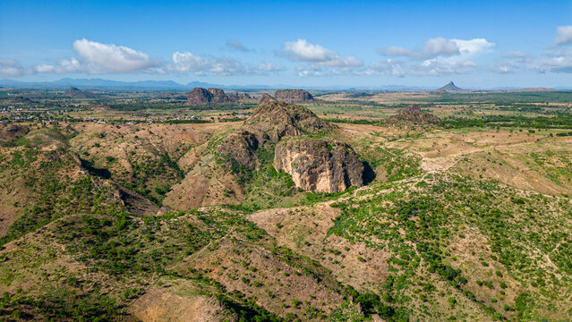 Aerial of Rhumsiki peak in the lunar landscape of Rhumsiki, Mandara mountains, Far North province, Cameroon, Africa