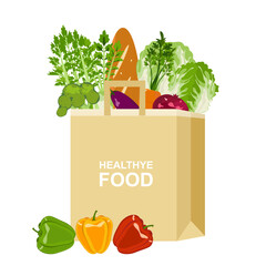 Shopping bags are environmentally friendly paper bags for groceries Organic fruits, vegetables, and supermarket products.