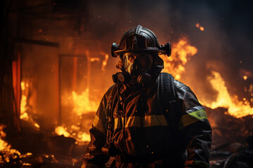 Naklejka premium Fire fighter working at dangerous area background. Generative ai.