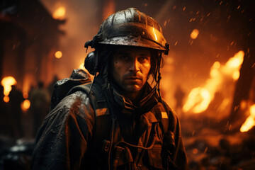Naklejka premium Fire fighter working at dangerous area background. Generative ai.