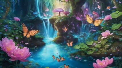 Journey Through an Enchanted Garden of Blooms, Creatures, and Tranquility