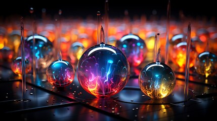Fototapeta na wymiar Group of glass balls sitting on top of table.