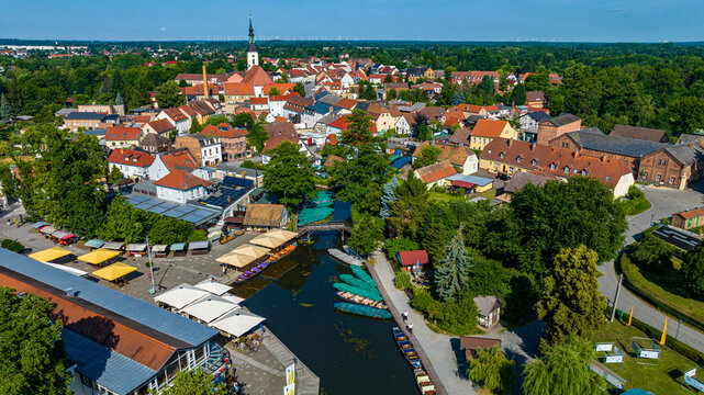 Aerial of Luebbenau, UNESCO Biosphere Reserve, Spree Forest, Brandenburg, Germany