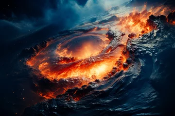 Foto op Plexiglas Image of large wave in the ocean with lot of fire. © valentyn640
