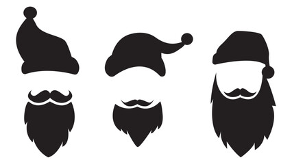 Santa Claus icons set, hats, moustache and beards. Christmas elements. Vector - obrazy, fototapety, plakaty