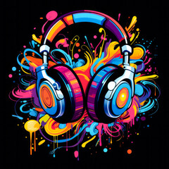 Pair of headphones with colorful paint splatters.