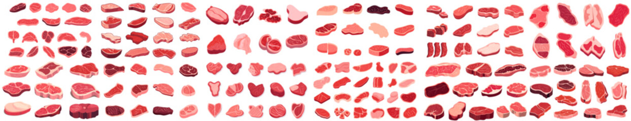 set of illustration of meat. isolated on a transparent background. eps 10 - obrazy, fototapety, plakaty