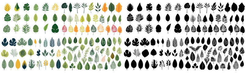 set of illustration and silhouettes of tropical leaves. isolated on a transparent background. eps 10