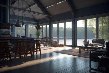 Modern lake house interior