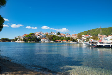 Greek Island, tourist destination, Skiathos the beautiful city of the island, Skiathos island, Greece.