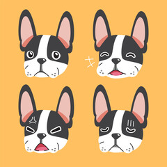 Set of cartoon character boston terrier dog faces showing different emotions for design.