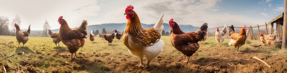 Fototapeta premium farm photo of chicken walking on the grass