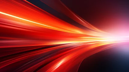 Tuinposter Energetic banner illustration featuring abstract speed and vibrant luminosity - Rapid motion blur gives rise to a striking pattern of bold red straight lines, akin to dynamic laser  © Julia