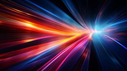 Bold and vibrant banner illustration showcasing abstract speed and glowing light effects - Swift motion blur generates a captivating pattern of dynamic straight lines in vivid colo 