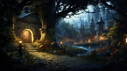 Futuristic wilderness at night, where bioluminescent plants and neon creatures thrive in an electrifying ecosystem