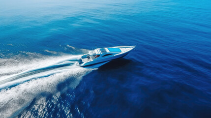 Ultimate Luxury on Water: Top-Down Aerial View of Speed Boating