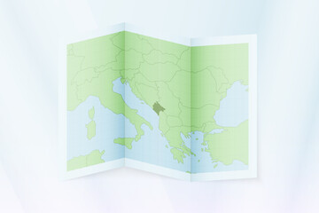 Montenegro map, folded paper with Montenegro map.