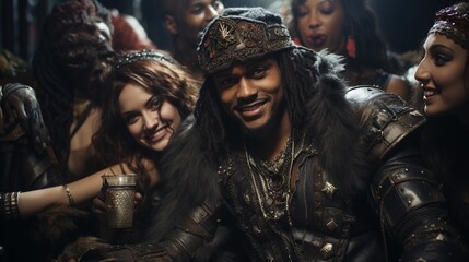 Obraz premium Halloween revellers of all ethnicities in the club Dungeon..