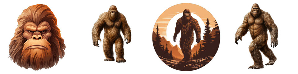 Bigfoot clipart collection, vector, icons isolated on transparent background - obrazy, fototapety, plakaty