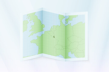 Luxembourg map, folded paper with Luxembourg map.