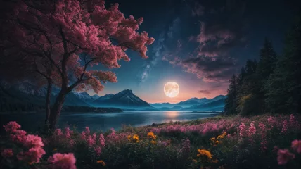 Foto op Plexiglas moon over the lake © Maksym
