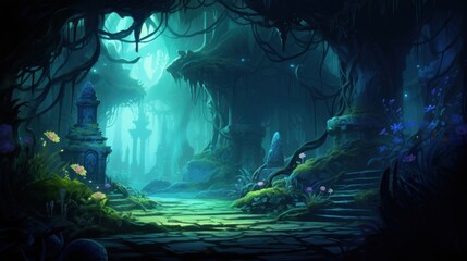 Futuristic wilderness at night, where bioluminescent plants and neon creatures thrive in an electrifying ecosystem