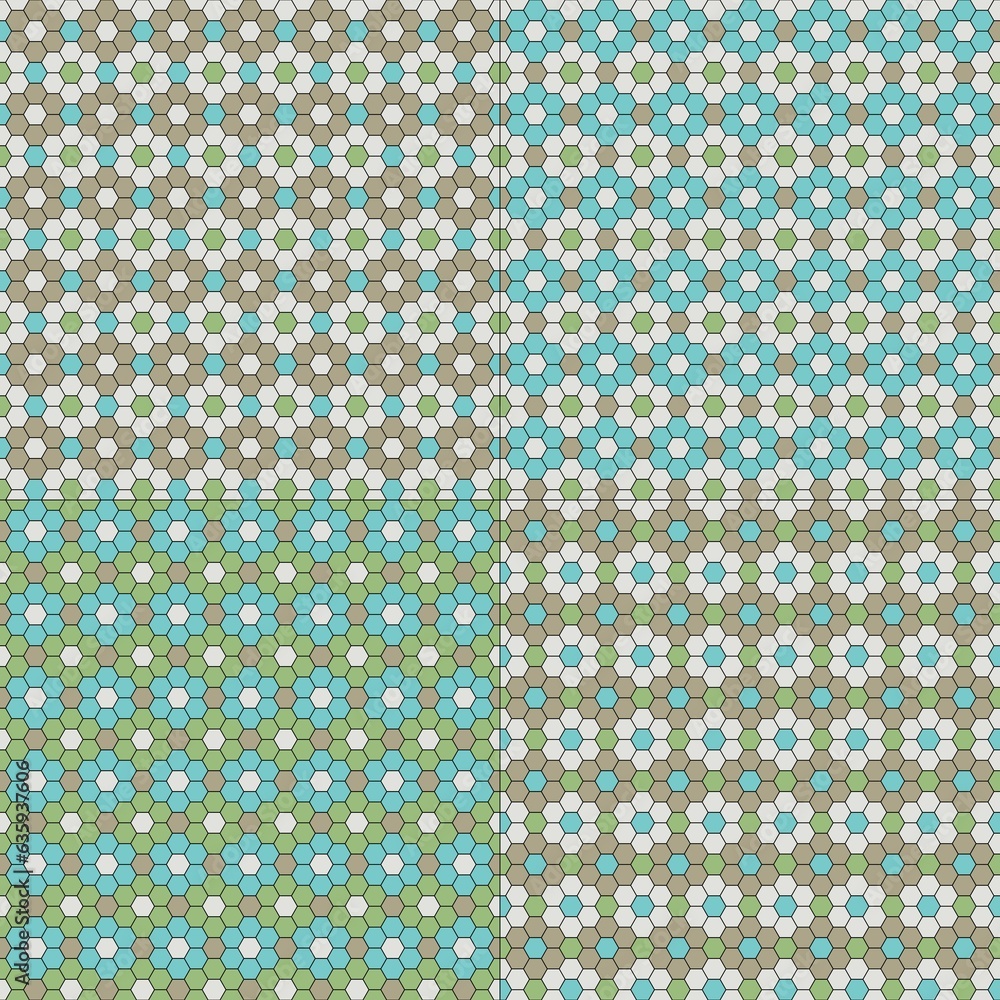 Wall mural hexagon seamless flower tile patterns blue tan green