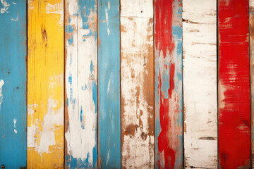 Weathered Wood Planks with Colorful Cracks: Vintage Texture