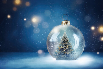Fototapeta na wymiar Enchanted Snow Globe with Gleaming Christmas Tree