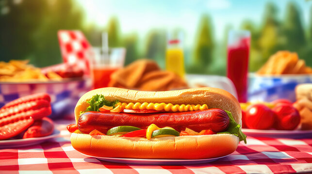 Patriotic Picnic Delights: Hot Dogs, Corn, and Burgers on Independence Day