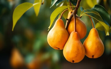 Ripe Pears on Garden Tree. Generative AI