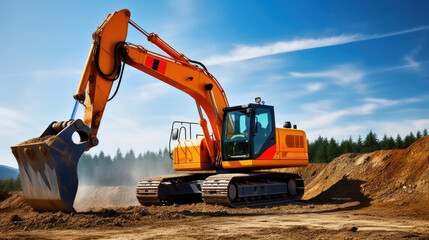 Construction Site Excavator: Crawler Digger at Work