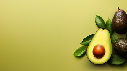 Avocado presentation template and background. Avocados that have been ripe and cut in half.
