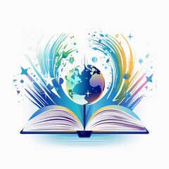 book with globe, International Literacy Day, Open book logo illustration, AI generator