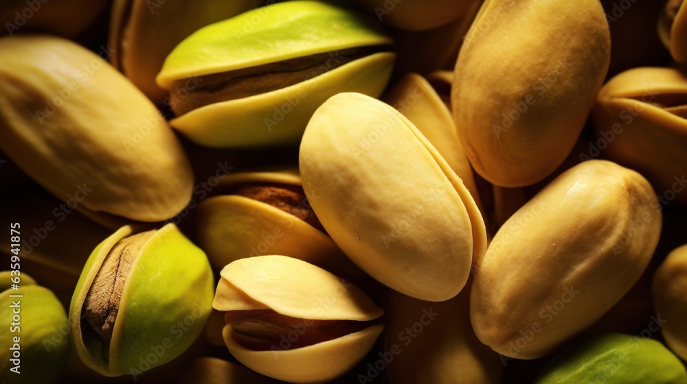 Poster a pile of nuts with some green and yellow nuts in the middle. generative ai