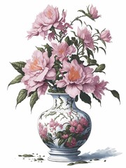 chinese vase watercolor style, painting, realistic, white background, artwork