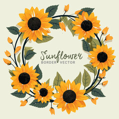 Hand drawn sunflower corner border design Vector