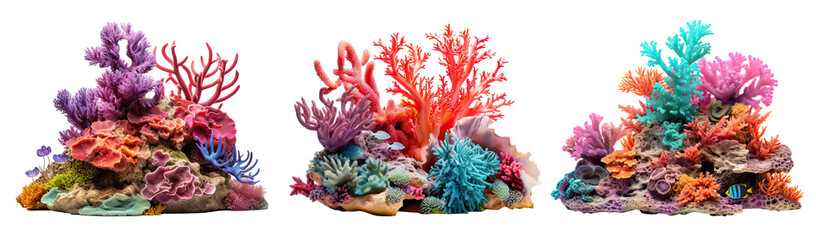 Set of coral reef isolated on transparent background. Generative AI