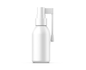 Matte plastic bottle with long and short nozzle sprayer for oral spray. 50 ml. Realistic 3d illustration, packaging mockup template on isolated white background.