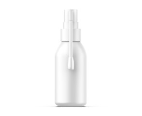 Matte plastic bottle with long and short nozzle sprayer for oral spray. 50 ml. Realistic 3d illustration, packaging mockup template on isolated white background.