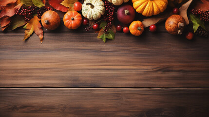 Obraz na płótnie Canvas Rustic Wooden Table Set for Thanksgiving Feast, Thanksgiving background, wide banner with copy space area Generative AI