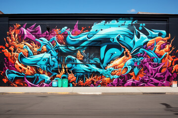 Vibrant Urban Graffiti on Textured Brick Wall