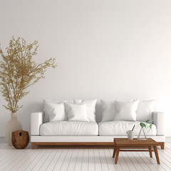 Fototapeta na wymiar Inviting Tranquility: Comfortable Living Space With White Empty Wall