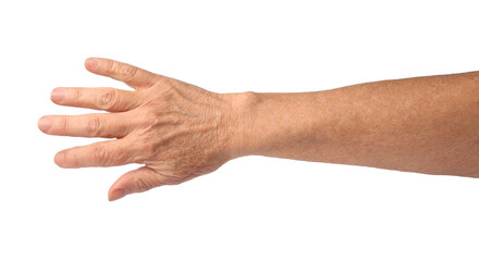 Closeup view of woman's hand with aging skin