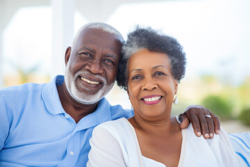 Obraz premium Portrait of a happy, smiling black senior couple at family gathering indoors