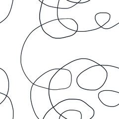seamless hand-drawn black and white background with circles