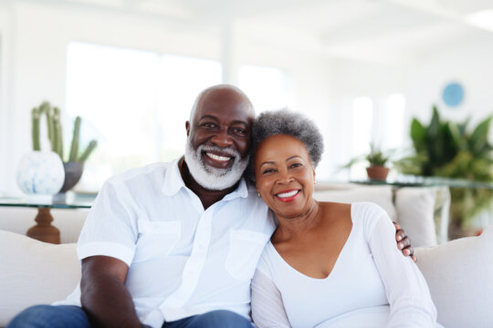 Portrait Of A Happy, Smiling Black Senior Couple At Family Gathering Indoors